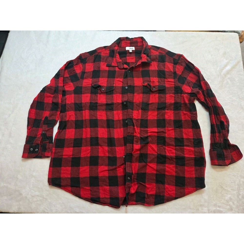 M363 Sonoma 2XB Men's Red Black Buffalo Plaid Flannel Shirt Long Sleeve Cotton